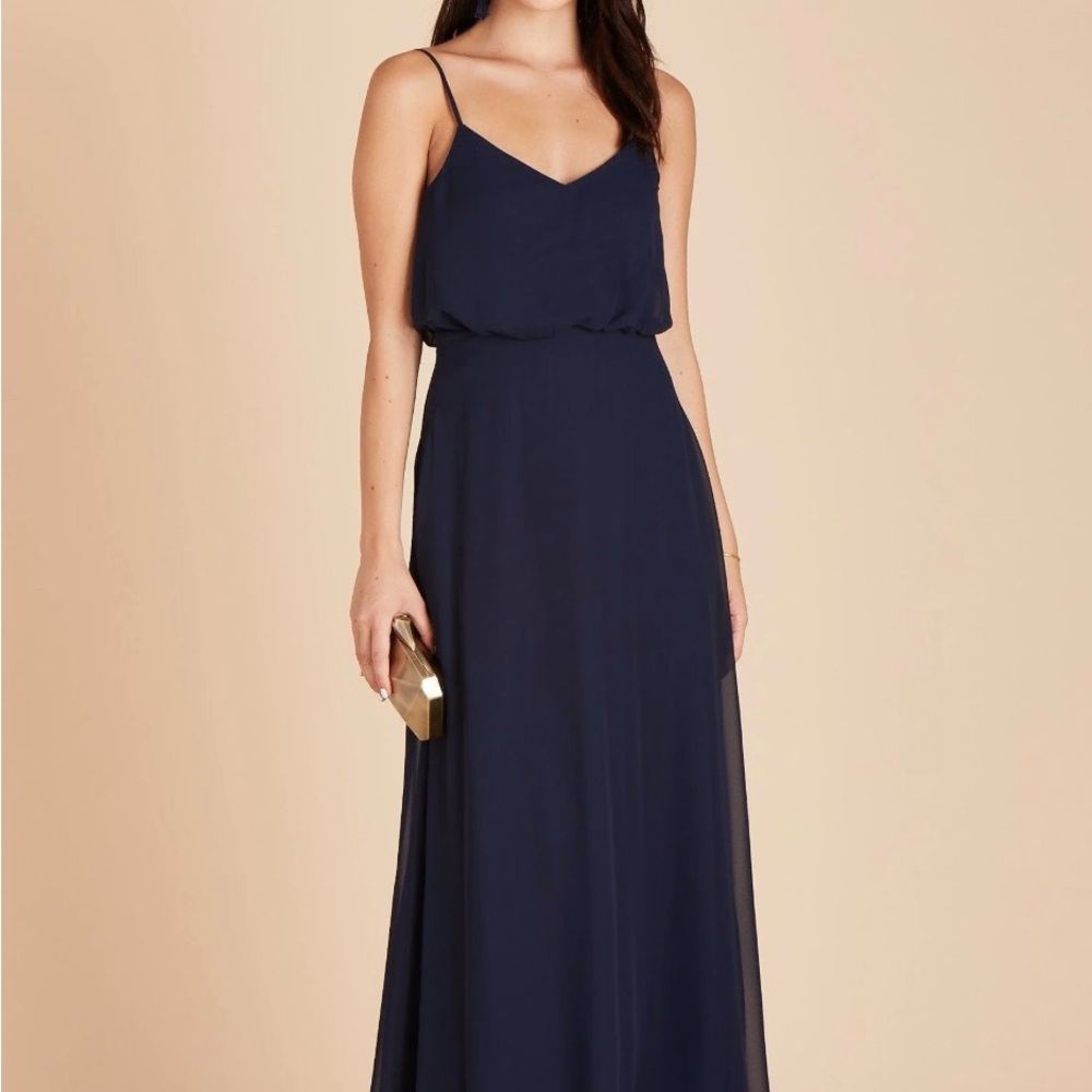 Birdy Grey Gwennie Maxi Dress w/V-Neck in Chiffon Navy - Medium